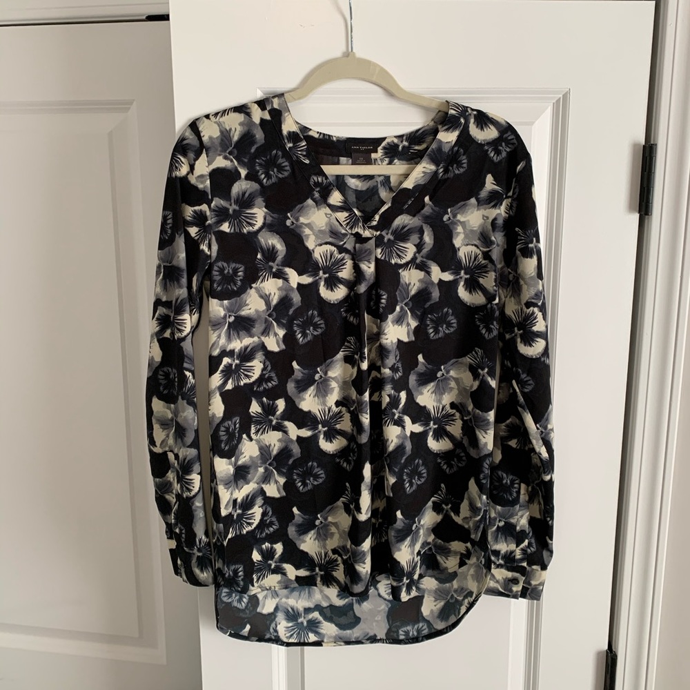 Navy and White floral blouse